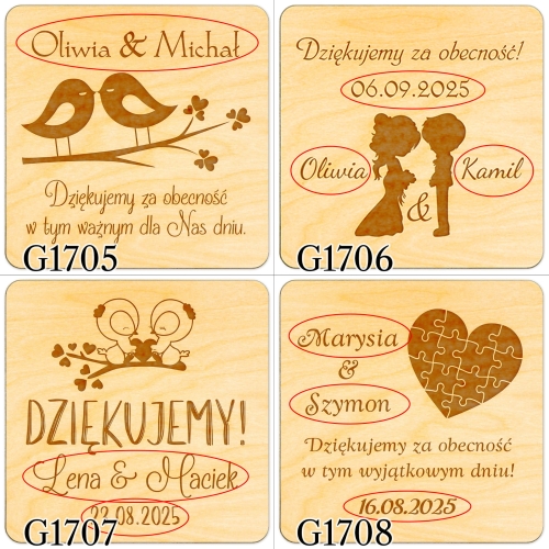 magnes kwadrat UPOMINKI DLA GOŚCI ślub wesele grawer