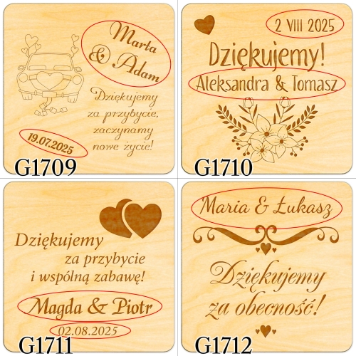 magnes kwadrat UPOMINKI DLA GOŚCI ślub wesele grawer