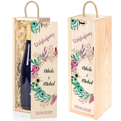 Skrzynka na wino z personalizacją podziękowanie dla gości ślub