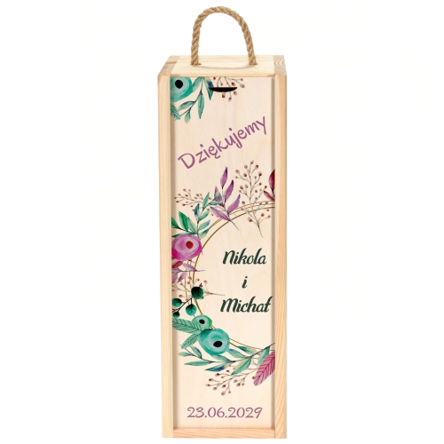Skrzynka na wino z personalizacją podziękowanie dla gości ślub