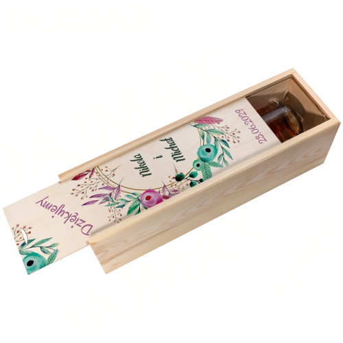 Skrzynka na wino z personalizacją podziękowanie dla gości ślub