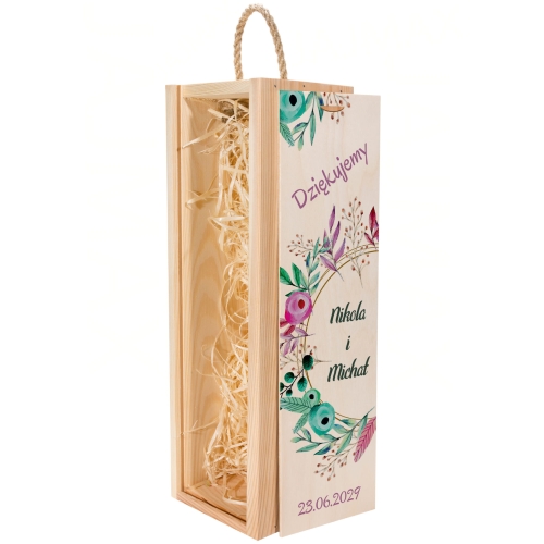 Skrzynka na wino z personalizacją podziękowanie dla gości ślub