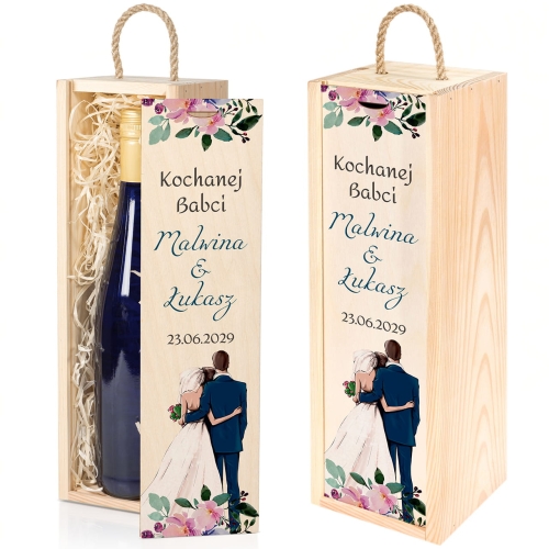 Drewniana skrzynka na wino podziękowanie dla kochanej babci