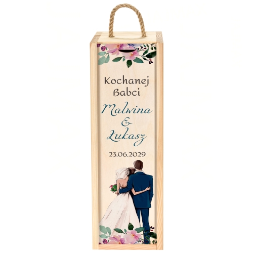 Drewniana skrzynka na wino podziękowanie dla kochanej babci
