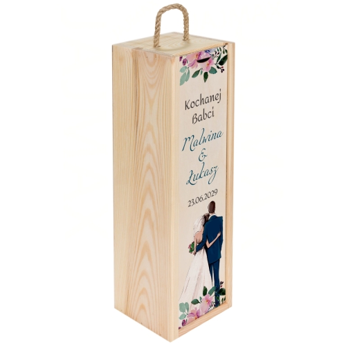 Drewniana skrzynka na wino podziękowanie dla kochanej babci