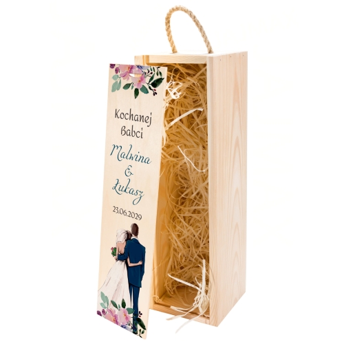 Drewniana skrzynka na wino podziękowanie dla kochanej babci