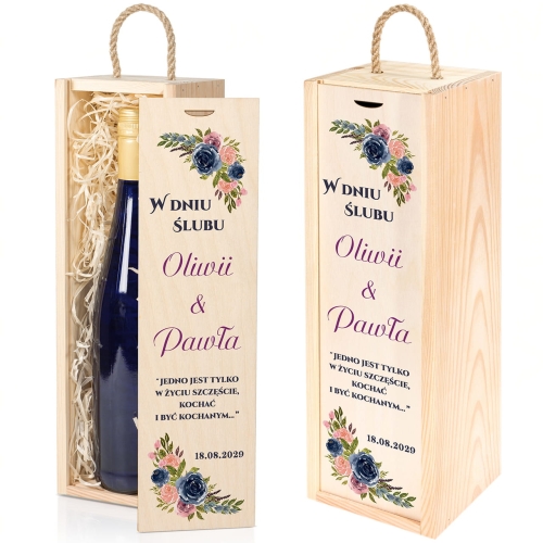 SKRZYNKA NA WINO upominek na ślub wesele na zasuwkę nadruk