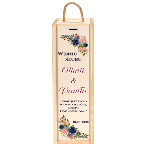 SKRZYNKA NA WINO upominek na ślub wesele na zasuwkę nadruk