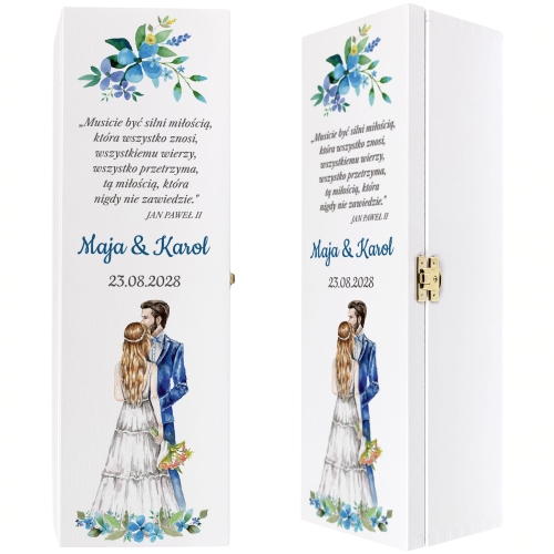 BIAŁA SKRZYNKA NA WINO pomysłowy upominek na ślub z twoim nadrukiem