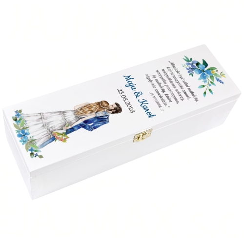 BIAŁA SKRZYNKA NA WINO pomysłowy upominek na ślub z twoim nadrukiem