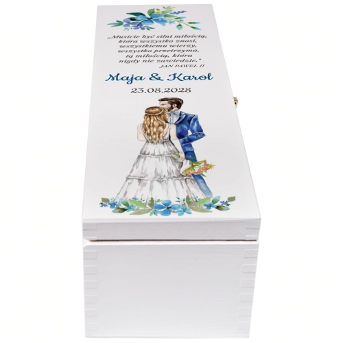 BIAŁA SKRZYNKA NA WINO pomysłowy upominek na ślub z twoim nadrukiem