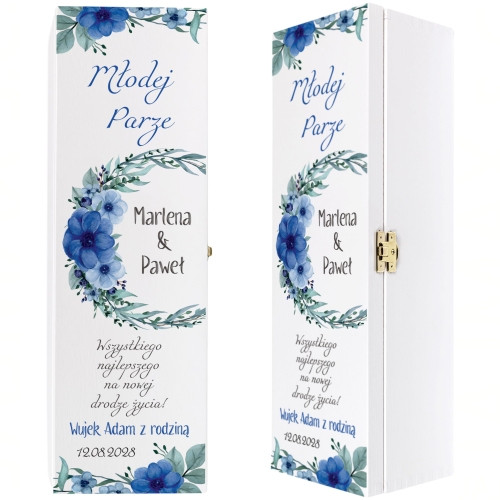 Oryginalny prezent ślubny SKRZYNKA BIAŁA NA WINO Z PERSONALIZACJĄ