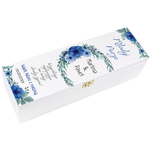 Oryginalny prezent ślubny SKRZYNKA BIAŁA NA WINO Z PERSONALIZACJĄ