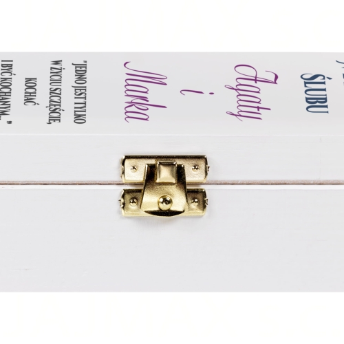 DREWNIANE PUDEŁKO NA WINO Z NADRUKIEM oryginalna pamiątka ślubna