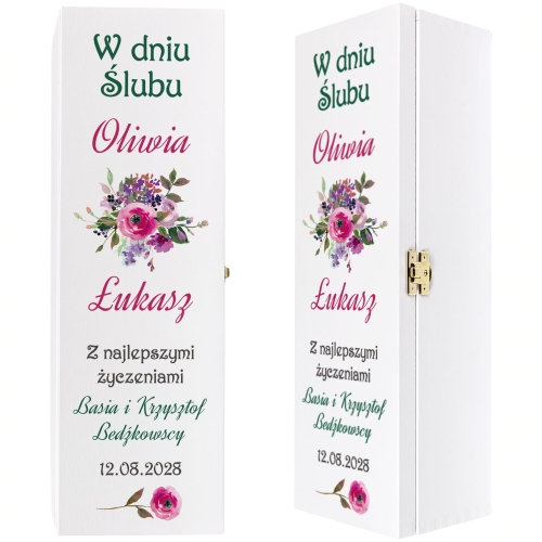 Biała skrzynka na wino PREZENT NA WESELE ŚLUB zatrzask biała