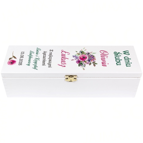 Biała skrzynka na wino PREZENT NA WESELE ŚLUB zatrzask biała