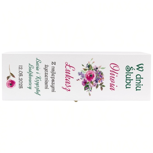 Biała skrzynka na wino PREZENT NA WESELE ŚLUB zatrzask biała