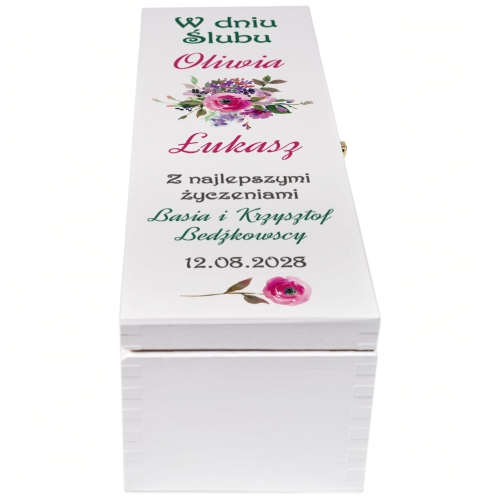 Biała skrzynka na wino PREZENT NA WESELE ŚLUB zatrzask biała