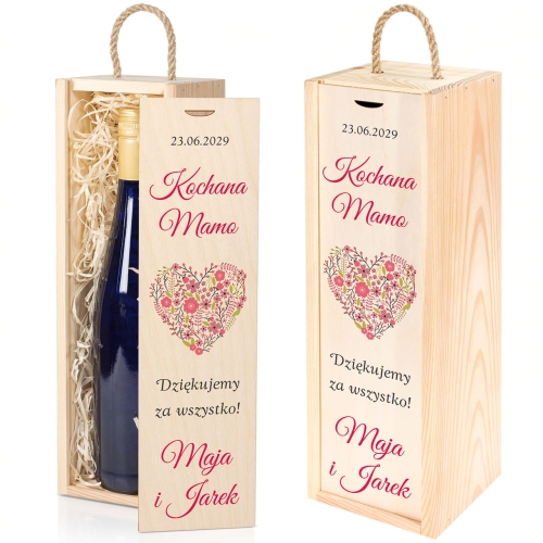 Drewniana skrzynka na wino PODZIĘKOWANIE ŚLUBNE DLA MAMY wesele