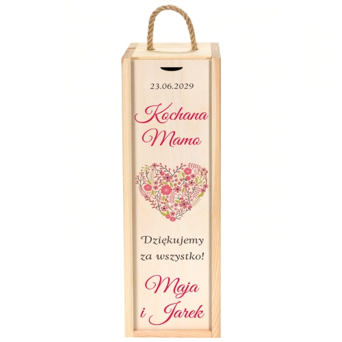 Drewniana skrzynka na wino PODZIĘKOWANIE ŚLUBNE DLA MAMY wesele