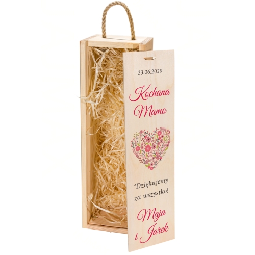 Drewniana skrzynka na wino PODZIĘKOWANIE ŚLUBNE DLA MAMY wesele