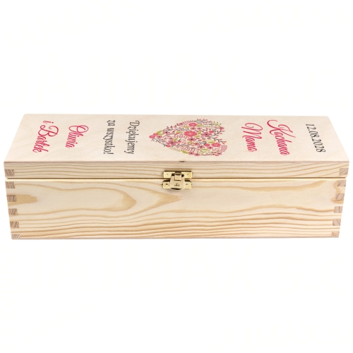 Skrzynka na wino PODZIĘKOWANIA ŚLUBNE DLA MAMY nadruk dedykacja