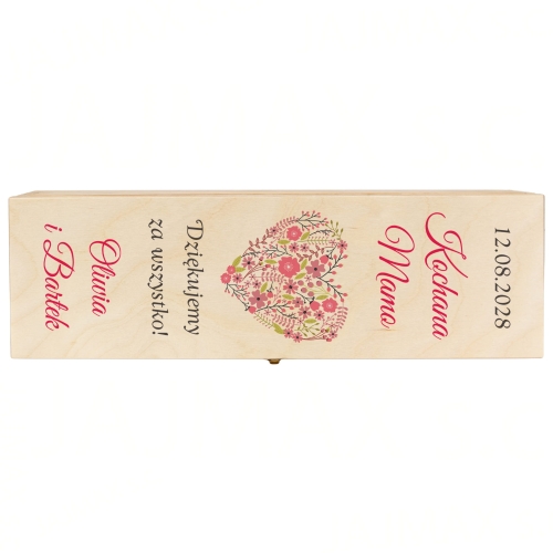 Skrzynka na wino PODZIĘKOWANIA ŚLUBNE DLA MAMY nadruk dedykacja