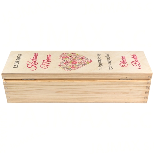 Skrzynka na wino PODZIĘKOWANIA ŚLUBNE DLA MAMY nadruk dedykacja