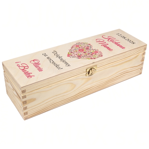 Skrzynka na wino PODZIĘKOWANIA ŚLUBNE DLA MAMY nadruk dedykacja
