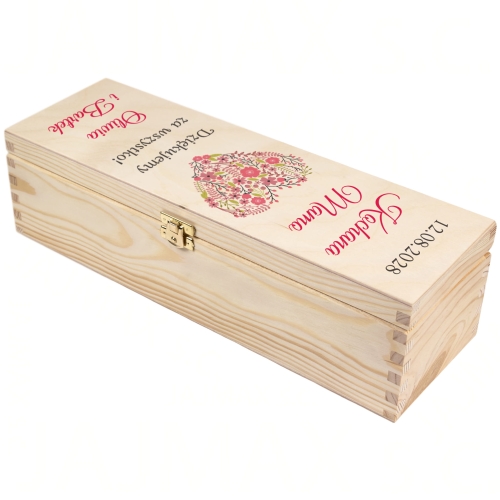 Skrzynka na wino PODZIĘKOWANIA ŚLUBNE DLA MAMY nadruk dedykacja