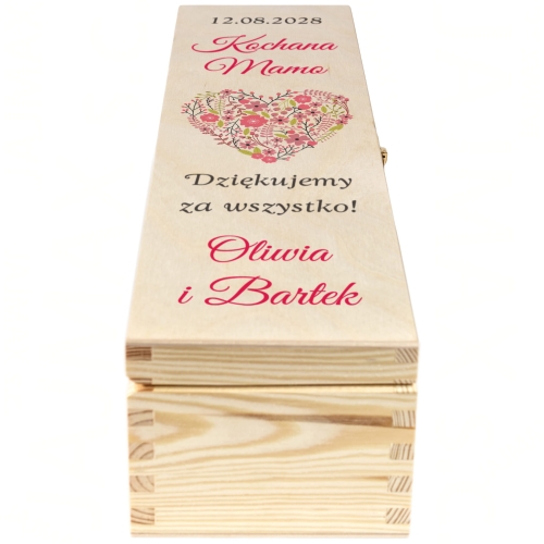 Skrzynka na wino PODZIĘKOWANIA ŚLUBNE DLA MAMY nadruk dedykacja