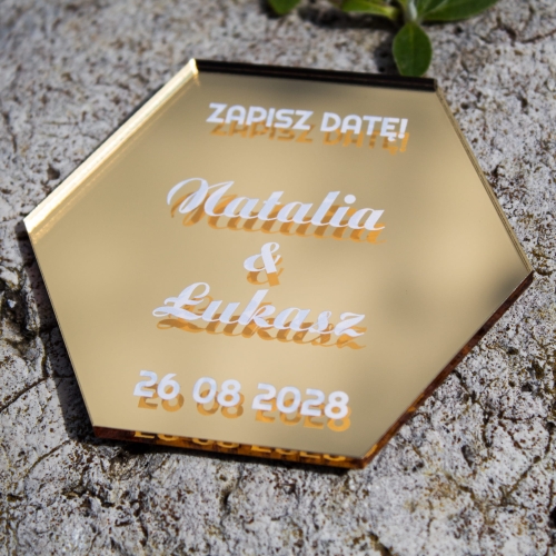 Eleganckie zaproszenie i pamiątka podziękowanie ślubne magnes heksagon