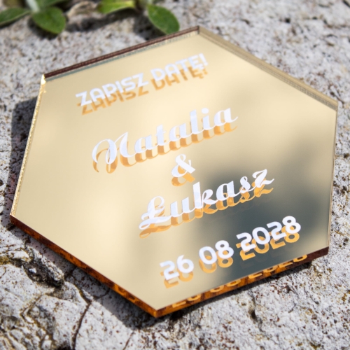 Eleganckie zaproszenie i pamiątka podziękowanie ślubne magnes heksagon