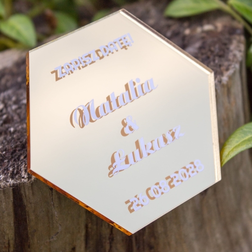 Eleganckie zaproszenie i pamiątka podziękowanie ślubne magnes heksagon