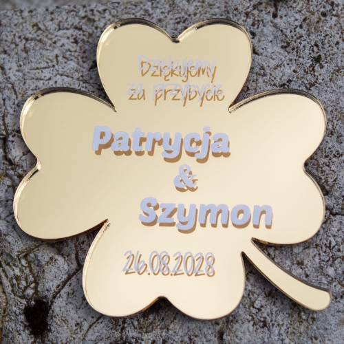 Spersonalizowana koniczyna podziękowanie dla gości weselnych na ślub