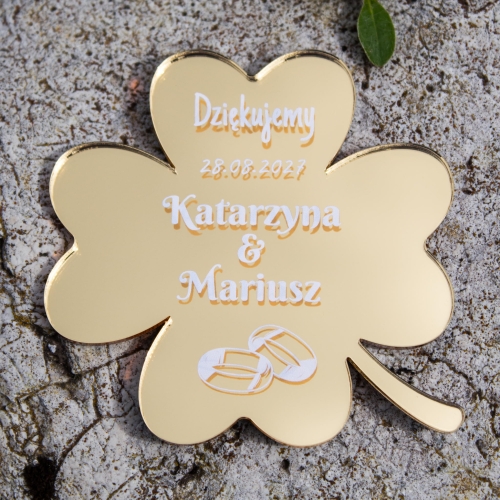 Magnes podziękowanie dla gości koniczyna czterolistna na wesele ślub