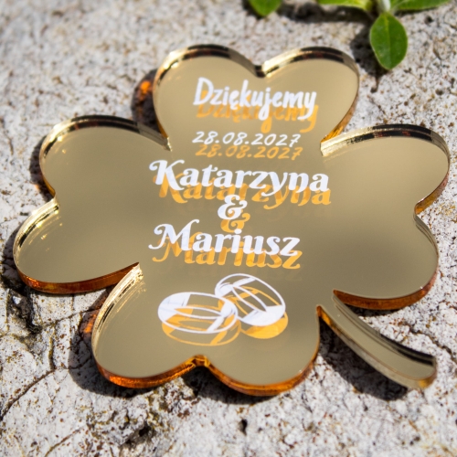 Magnes podziękowanie dla gości koniczyna czterolistna na wesele ślub