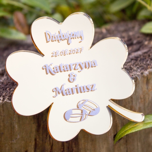 Magnes podziękowanie dla gości koniczyna czterolistna na wesele ślub