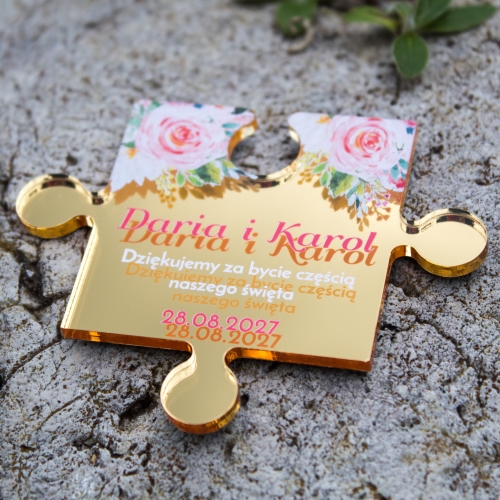 Magnes puzzel personalizowany podziękowanie ślubne dla gości