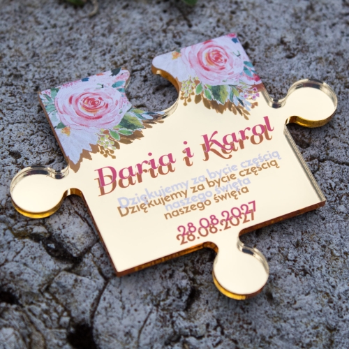 Magnes puzzel personalizowany podziękowanie ślubne dla gości