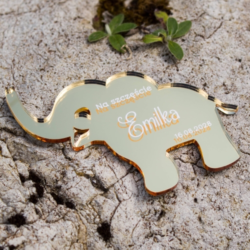 Podziękowania dla gości na urodziny złoty magnes słonik personalizowany