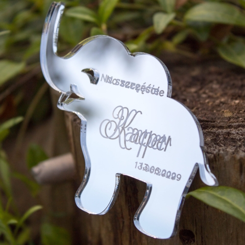 Srebrny magnes słonik podziękowanie dla gości na urodziny z imieniem