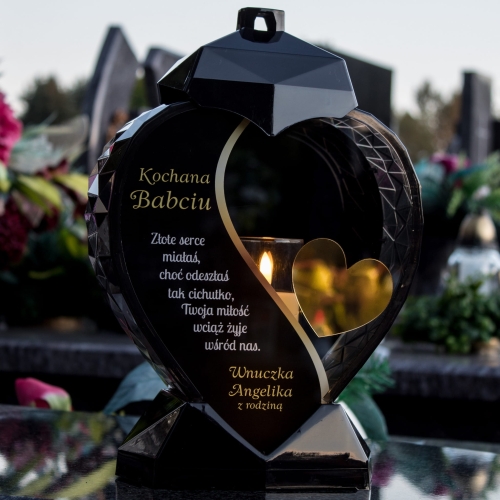 Znicz LED serce z grawerem dekoracja na groby dla Babci Dziadków