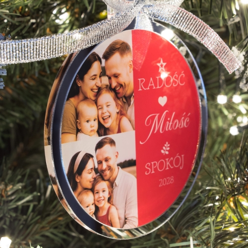 Rodzinna bombka świąteczna ze zdjęciem – radość, miłość i spokój na choince