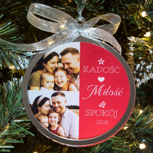 Rodzinna bombka świąteczna ze zdjęciem – radość, miłość i spokój na choince