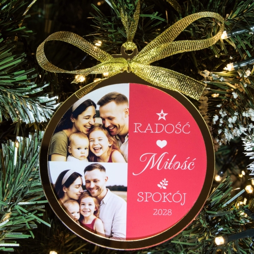 Rodzinna bombka świąteczna ze zdjęciem – radość, miłość i spokój na choince
