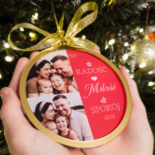 Rodzinna bombka świąteczna ze zdjęciem – radość, miłość i spokój na choince