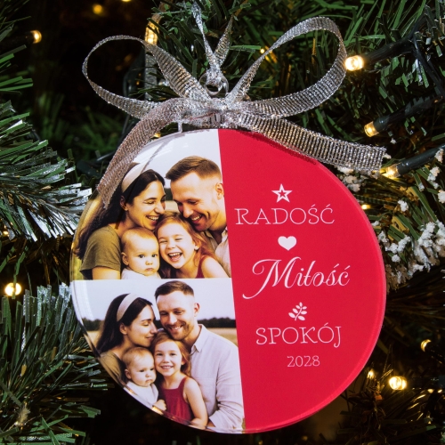 Rodzinna bombka świąteczna ze zdjęciem – radość, miłość i spokój na choince