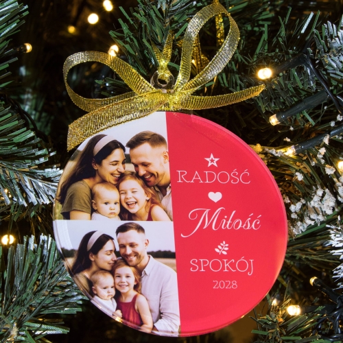 Rodzinna bombka świąteczna ze zdjęciem – radość, miłość i spokój na choince