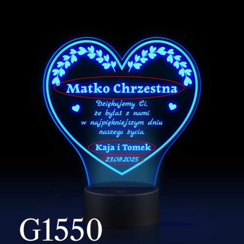 STATUETKA LED SERCE podziękowania dla chrzestnych ślub wesele